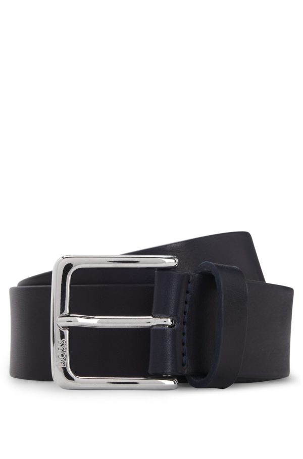 Hugo Boss Ceinture en cuir italien avec boucle argentée polie