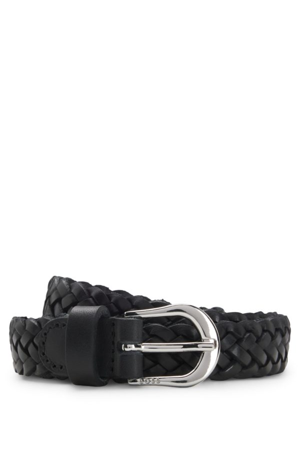 Hugo Boss Ceinture en cuir tressé avec boucle en métal argenté lisse