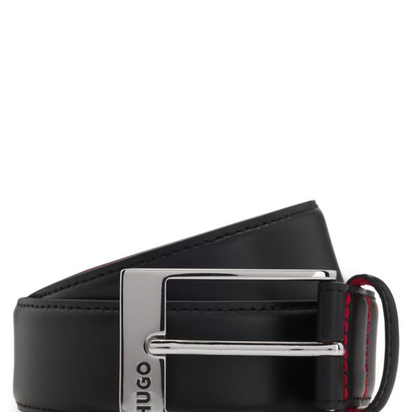 Hugo Boss Ceinture en cuir verni avec doublure rouge