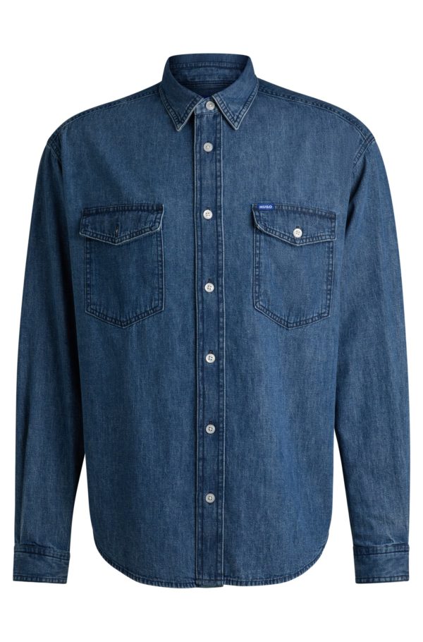 Hugo Boss Chemise ample en denim de coton bleu