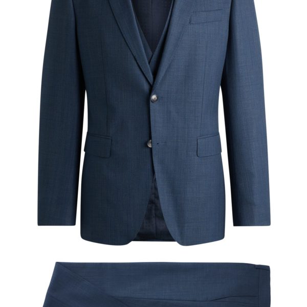 Costume Slim trois pièces en laine stretch à motif – Hugo Boss