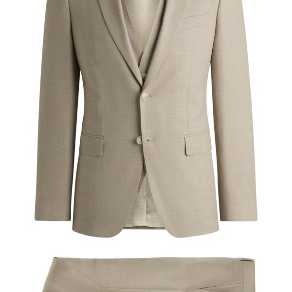 Costume Slim trois pièces en laine stretch à motif – Hugo Boss