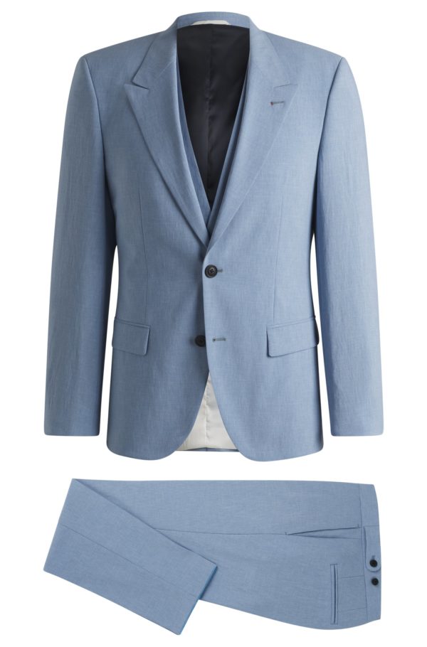 Hugo Boss Costume Slim trois pièces en tissu effet lin