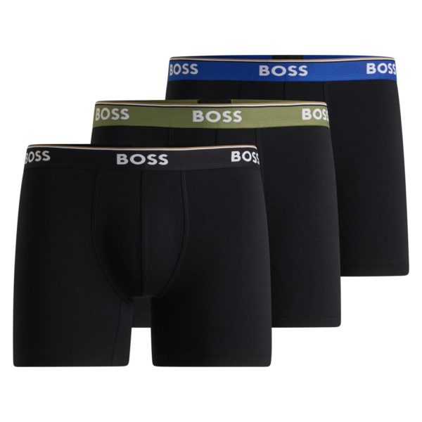Lot de trois boxers longs en coton stretch avec logos – Hugo Boss