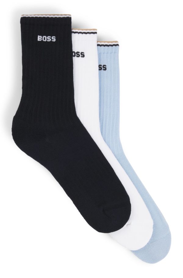 Hugo Boss Lot de trois paires de chaussettes basses en coton mélangé avec logos