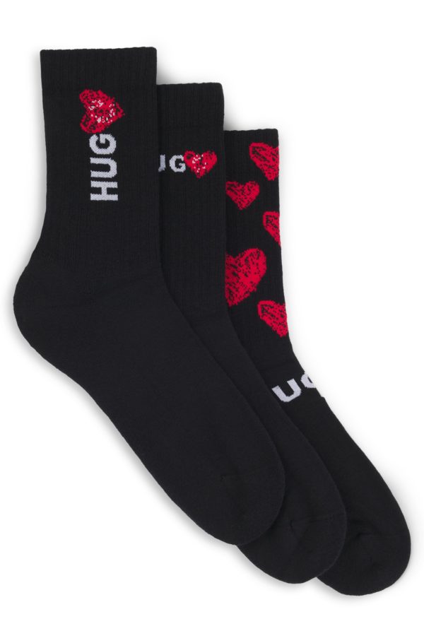 Hugo Boss Lot de trois paires de chaussettes mi-mollet à motif cœurs