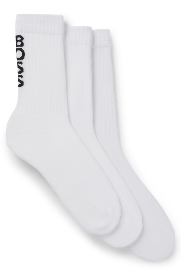 Hugo Boss Lot de trois paires de chaussettes mi-mollet côtelées à logos