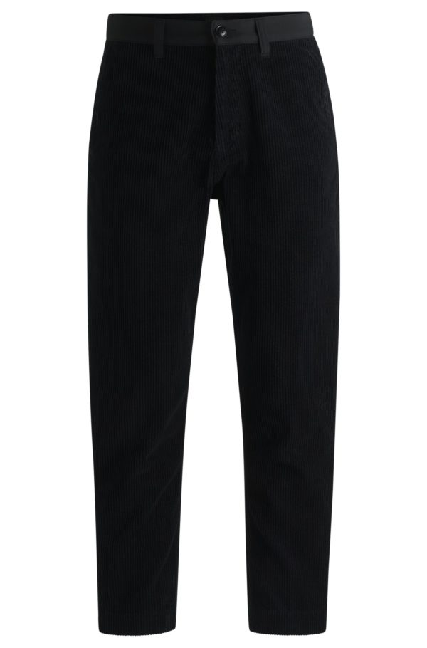 Hugo Boss Pantalon coupe droite en velours côtelé de coton avec taille contrastante