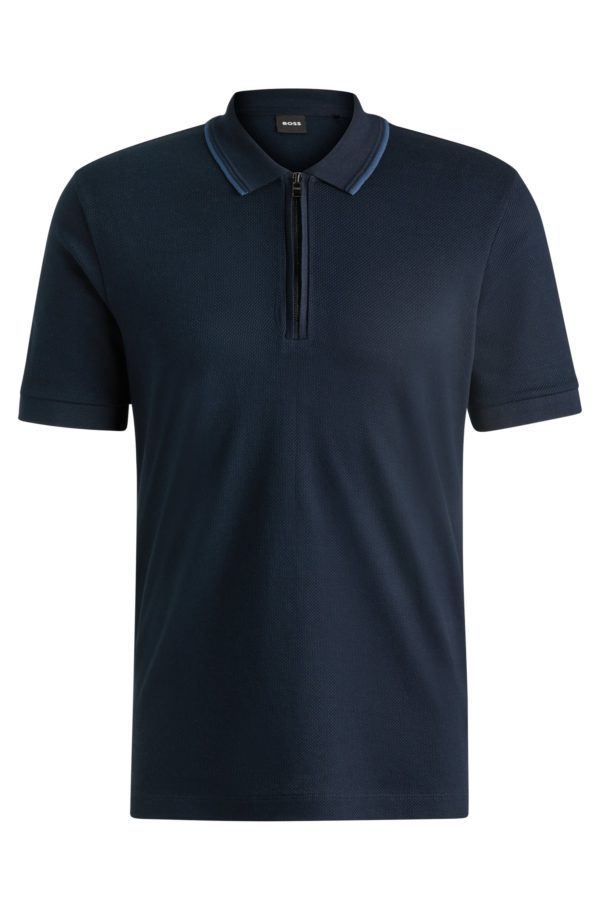 Hugo Boss Polo en coton structuré avec patte zippée
