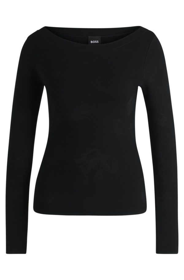 Hugo Boss Pull à col large en jacquard stretch