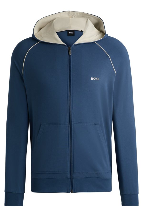 Hugo Boss Sweat zippé en coton stretch à capuche avec logo brodé