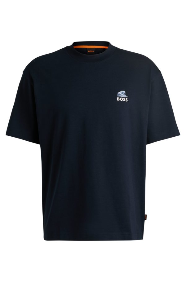 Hugo Boss T-shirt en coton flammé à imprimé graphique au dos