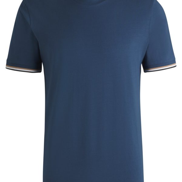 T-shirt en jersey de coton avec bas de manches à rayures emblématiques – Hugo Boss