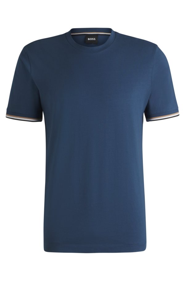 Hugo Boss T-shirt en jersey de coton avec bas de manches à rayures emblématiques