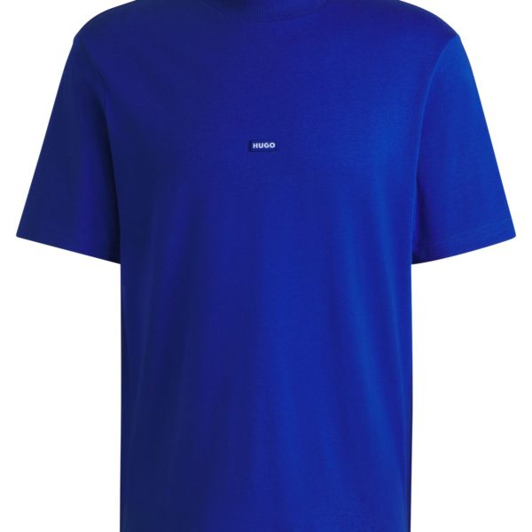 T-shirt en jersey de coton avec patch logo bleu – Hugo Boss