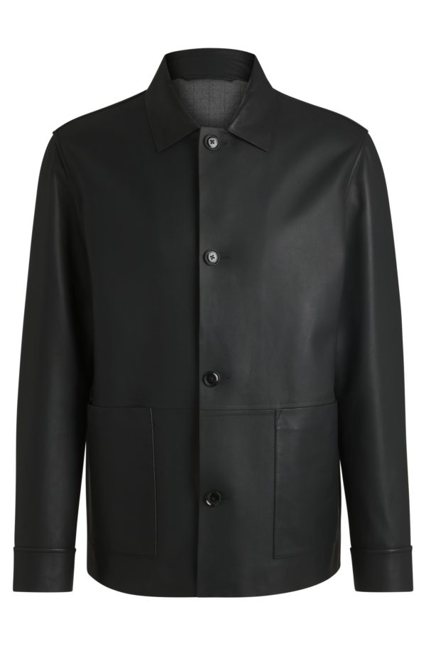 Hugo Boss Veste Regular en cuir nappa boutonnée sur le devant