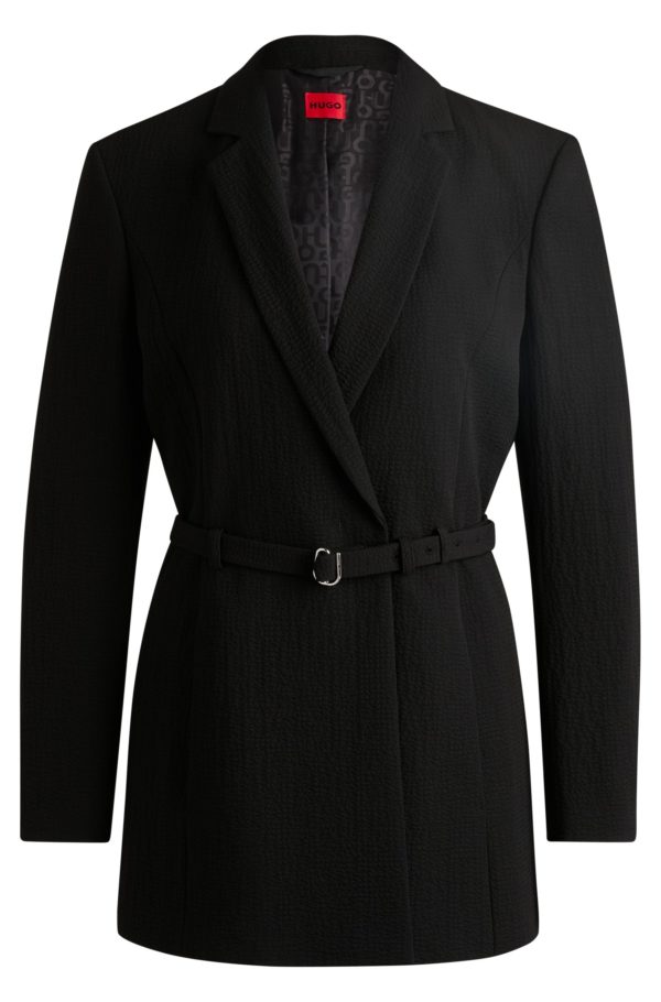 Hugo Boss Veste Regular en seersucker avec ceinture à boucle