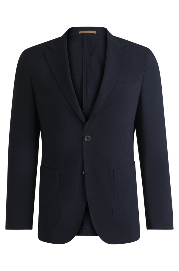 Hugo Boss Veste Slim en seersucker de laine mélangée à teneur en soie