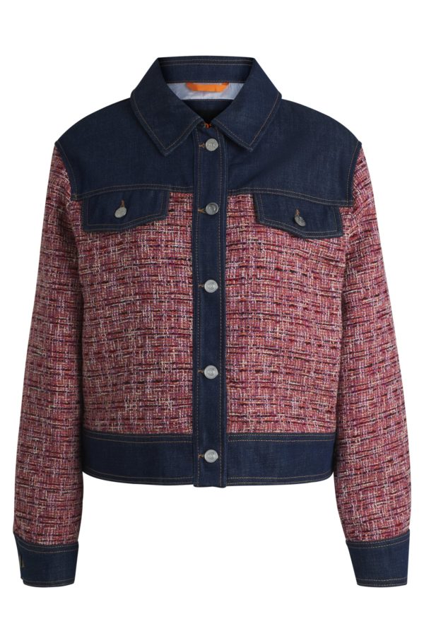 Hugo Boss Veste en tweed multicolore avec finitions en denim