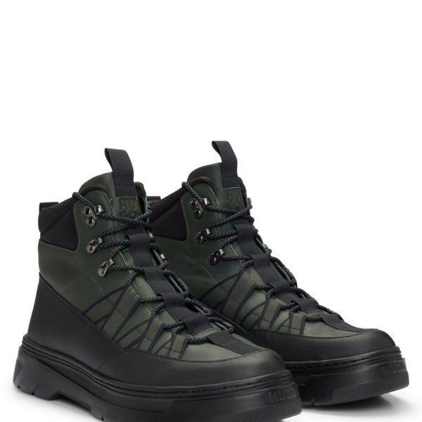 Hugo Boss Bottines en cuir avec finitions textiles et lacets inspirés des chaussures de randonnée