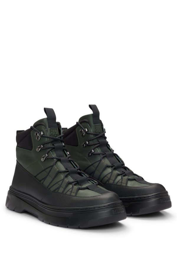 Hugo Boss Bottines en cuir avec finitions textiles et lacets inspirés des chaussures de randonnée