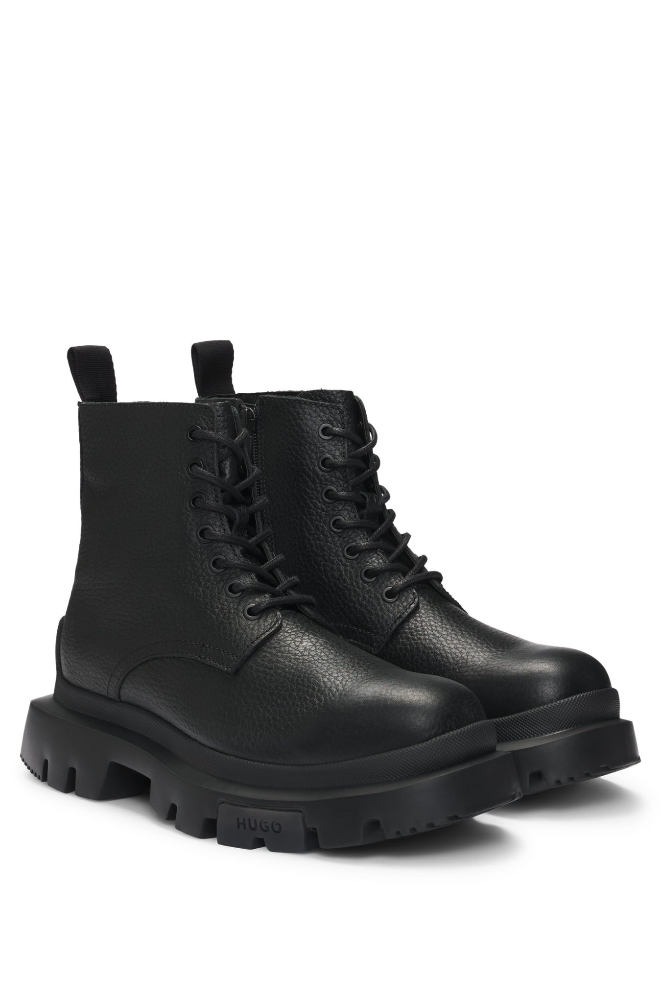 Hugo Boss Bottines lacées en cuir grainé à semelle épaisse