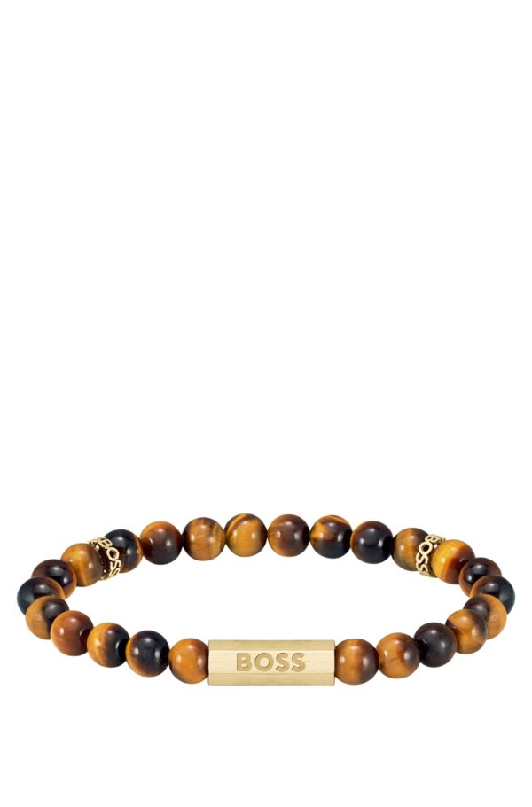 Hugo Boss Bracelet à perles œil-de-tigre avec rondelles logotées