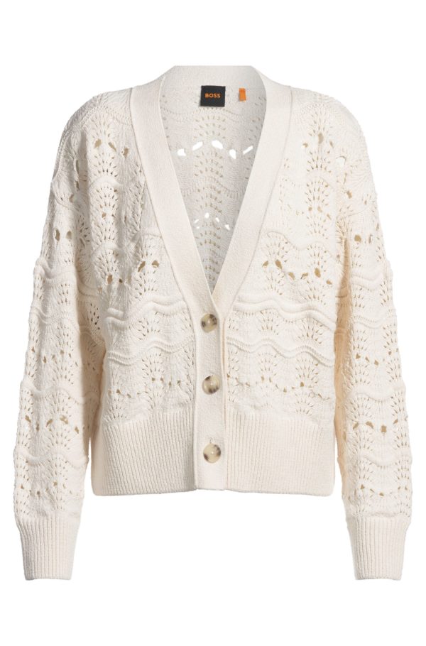 Hugo Boss Cardigan en maille ajourée de coton mélangé