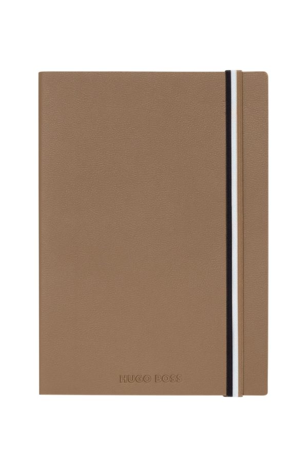 Hugo Boss Carnet A5 en similicuir camel avec élastique à rayures emblématiques