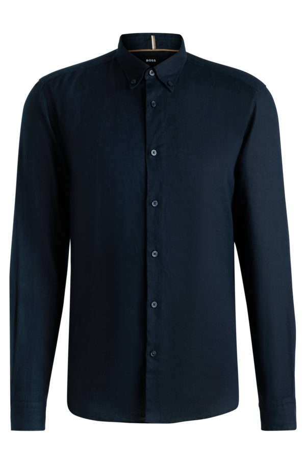 Hugo Boss Chemise Regular à pointes boutonnées en lin