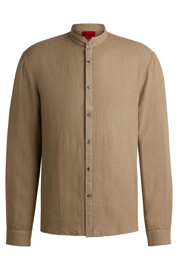 Hugo Boss Chemise Slim en lin à col mao