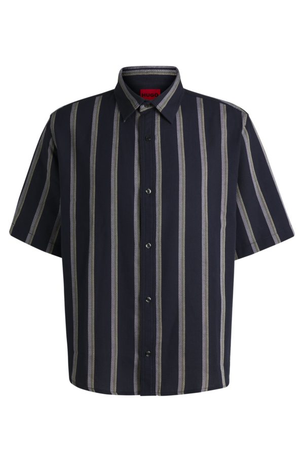 Hugo Boss Chemise ample en coton mélangé à tissage ouvert et rayures