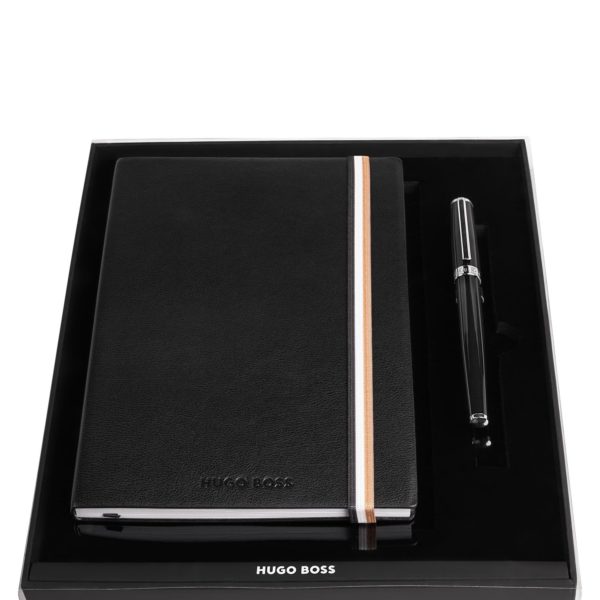 Hugo Boss Coffret avec carnet A5 noir et stylo-plume en laiton