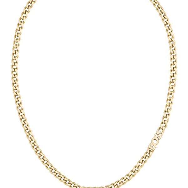 Collier à chaîne arrondie en acier doré avec logo – Hugo Boss