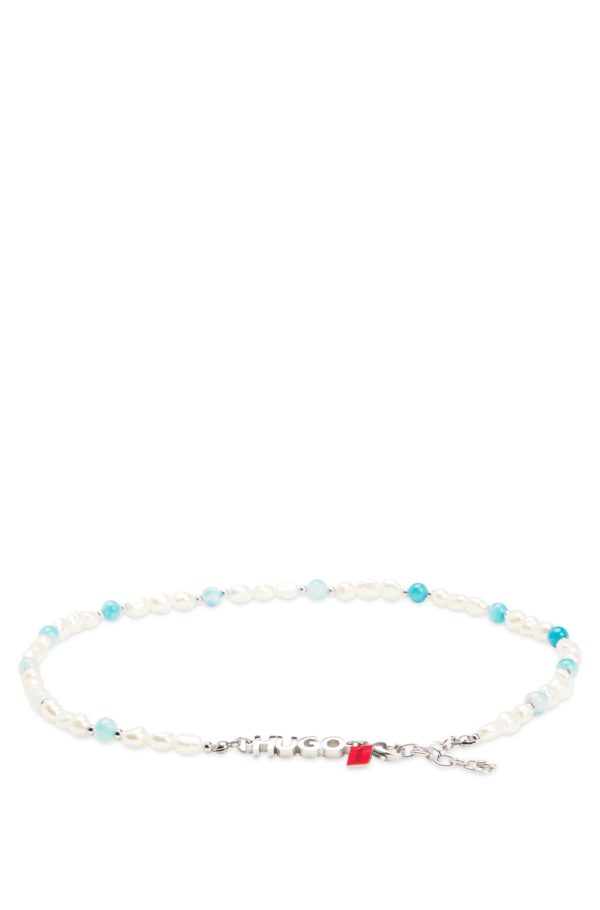 Hugo Boss Collier à logo avec pierres colorées et perles naturelles