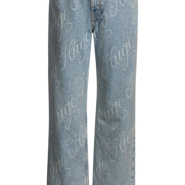 Jean droit en denim bleu à logos imprimés – Hugo Boss