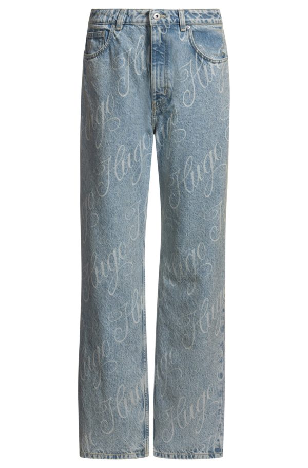 Hugo Boss Jean droit en denim bleu à logos imprimés