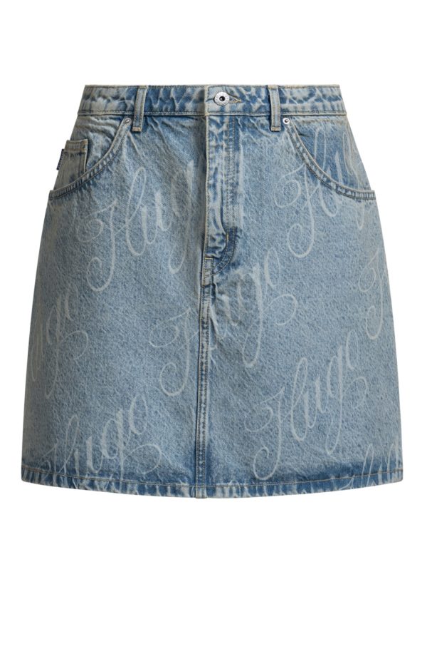 Hugo Boss Jupe courte en denim rigide à logo imprimé