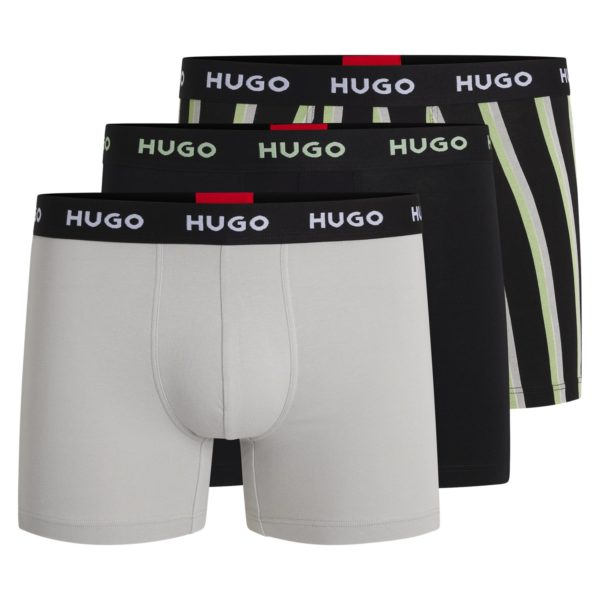 Lot de trois boxers longs en coton stretch avec logos – Hugo Boss