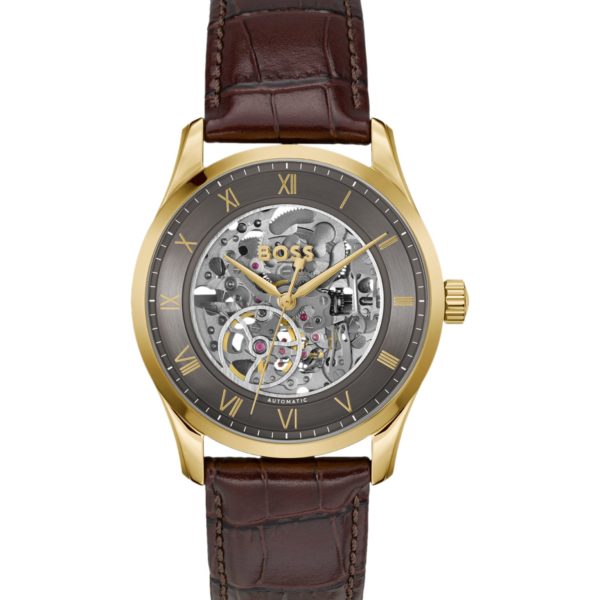 Hugo Boss Montre automatique dorée à cadran squelette