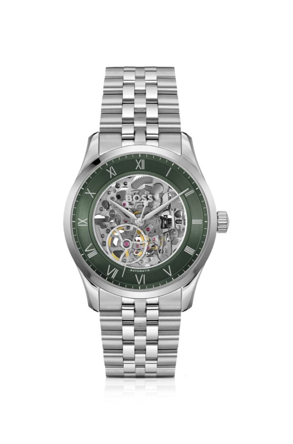 Hugo Boss Montre automatique en acier inoxydable à cadran squelette