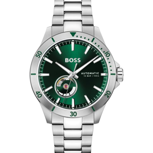 Hugo Boss Montre automatique en acier inoxydable à cadran vert
