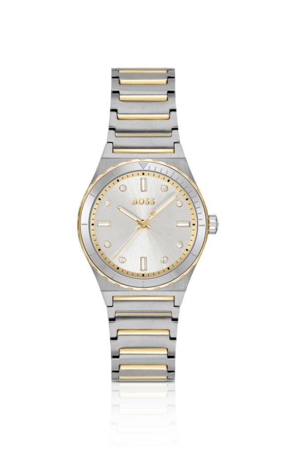 Hugo Boss Montre bicolore à cadran blanc argenté