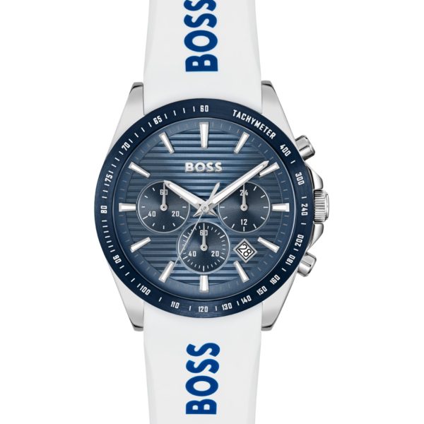 Hugo Boss Montre chronographe à cadran rainuré et bracelet logoté en silicone
