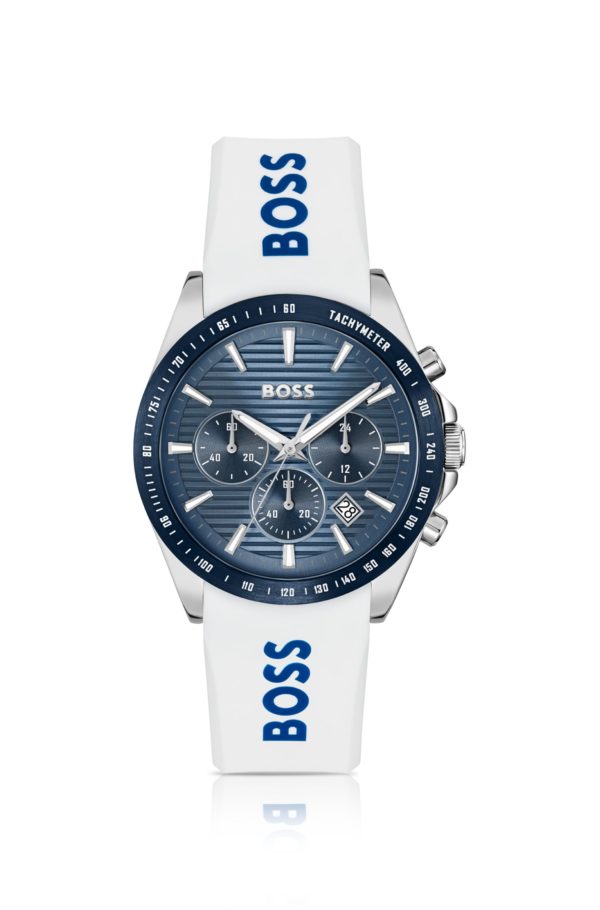 Hugo Boss Montre chronographe à cadran rainuré et bracelet logoté en silicone