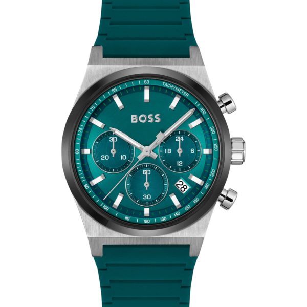 Hugo Boss Montre chronographe à cadran vert et bracelet en silicone