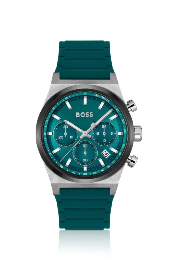Hugo Boss Montre chronographe à cadran vert et bracelet en silicone