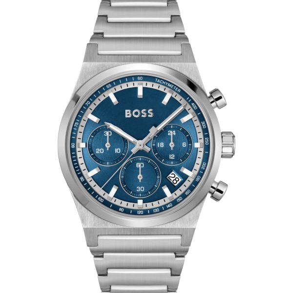 Hugo Boss Montre chronographe argentée à cadran bleu