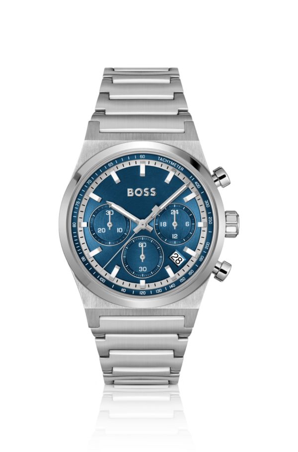Hugo Boss Montre chronographe argentée à cadran bleu