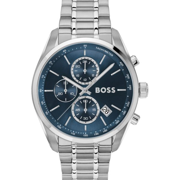 Hugo Boss Montre chronographe argentée à cadran bleu